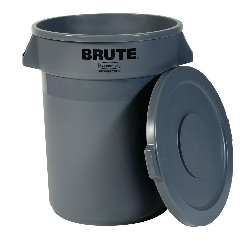 Rubbermaid Commercial Products Brute 20 Gal Grey Round Trash Can With 