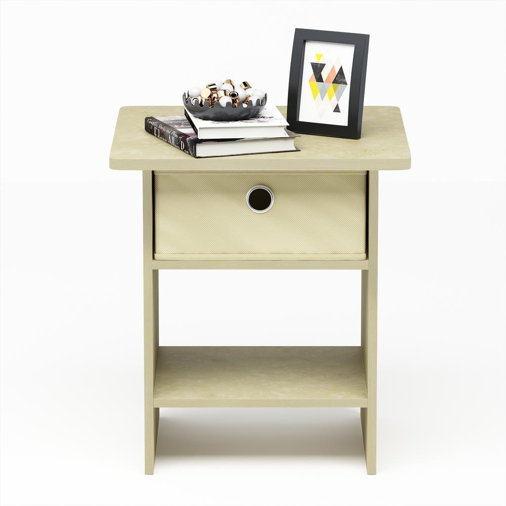 Home Living Cream Marble Ivory End Table Nightstand Storage Shelf With Bin Drawer