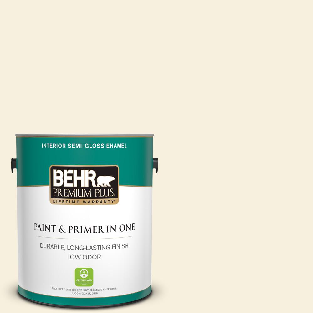 Behr Premium Plus 1 Gal 350e Moonlight White Semi Gloss Enamel 350e 1 Moonlight White Semi Gloss Enamel Low Odor Interior Paint And Primer In One