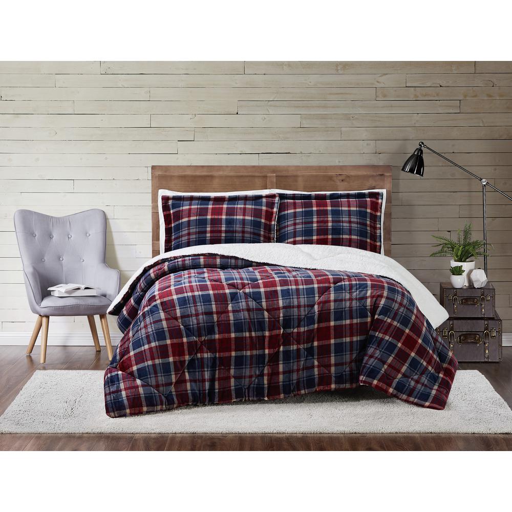 Truly Soft Cuddle Warmth Printed Plaid Blue And Red King Comforter