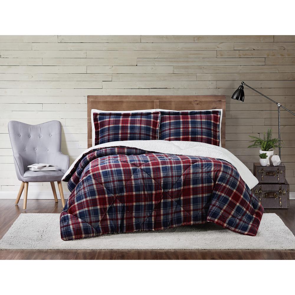 Bedding Twin Xl Full Queen Bed Navy Blue Red Tartan Plaid 4 Pc