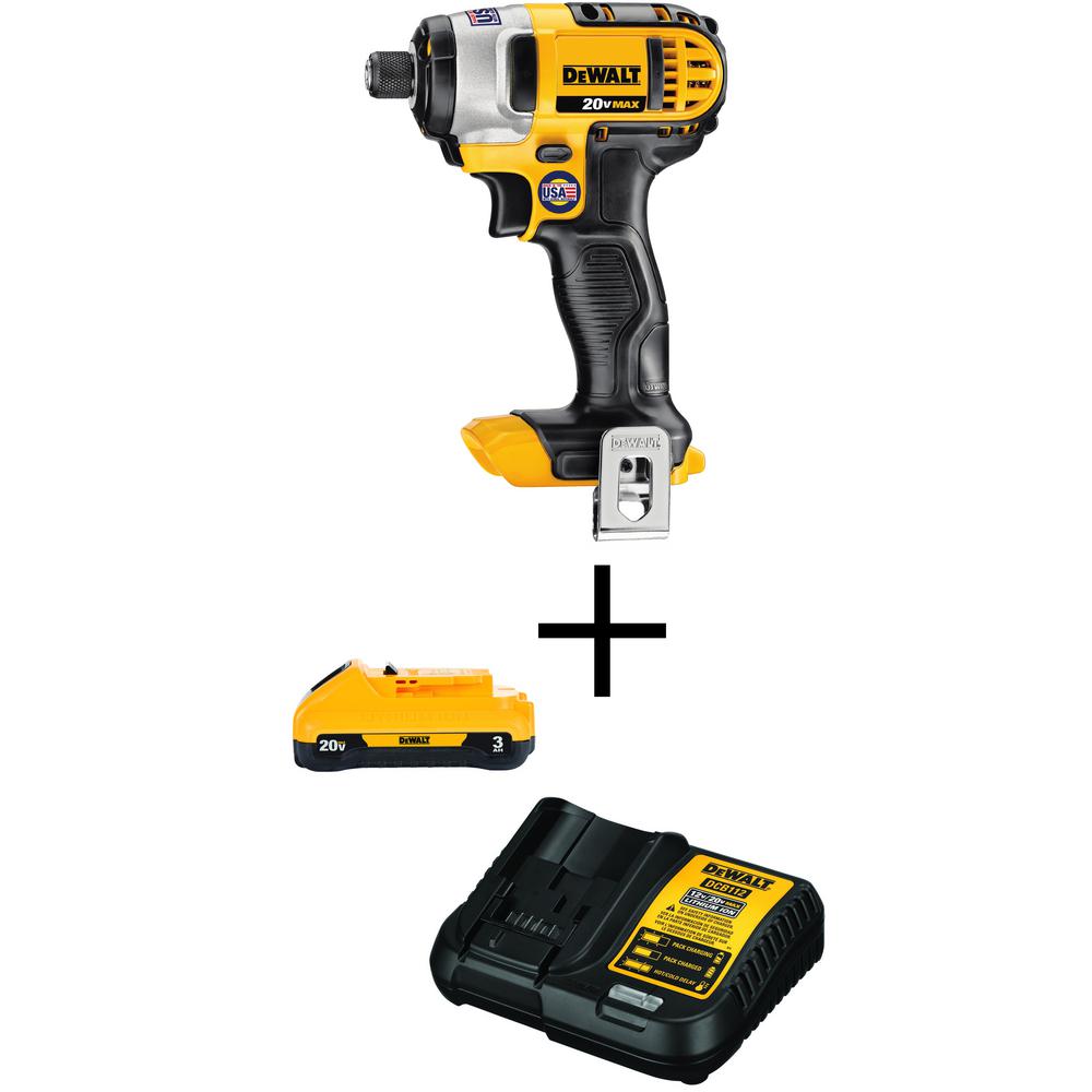 DEWALT 20V MAX Cordless 1/4 in. Impact Driver with 20V 3.0Ah Battery and 12V to 20V MAX Charger