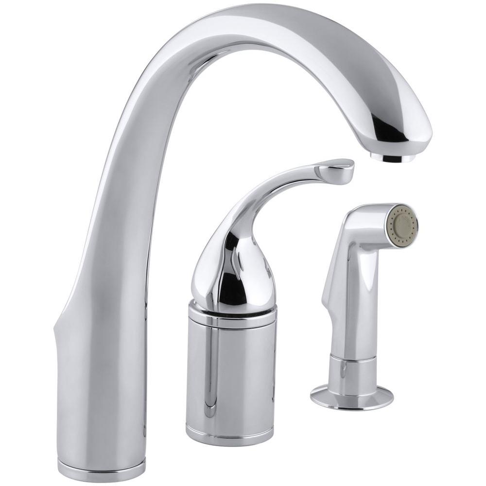 Kohler Forte Single Handle Standard Kitchen Faucet With Side Sprayer In Polished Chrome K 10430 Cp The Home Depot