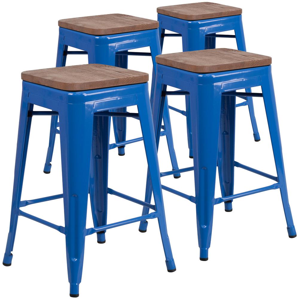 Carnegy Avenue 24 in. Blue Bar Stool (4Pack)CGACH250666BLHD The