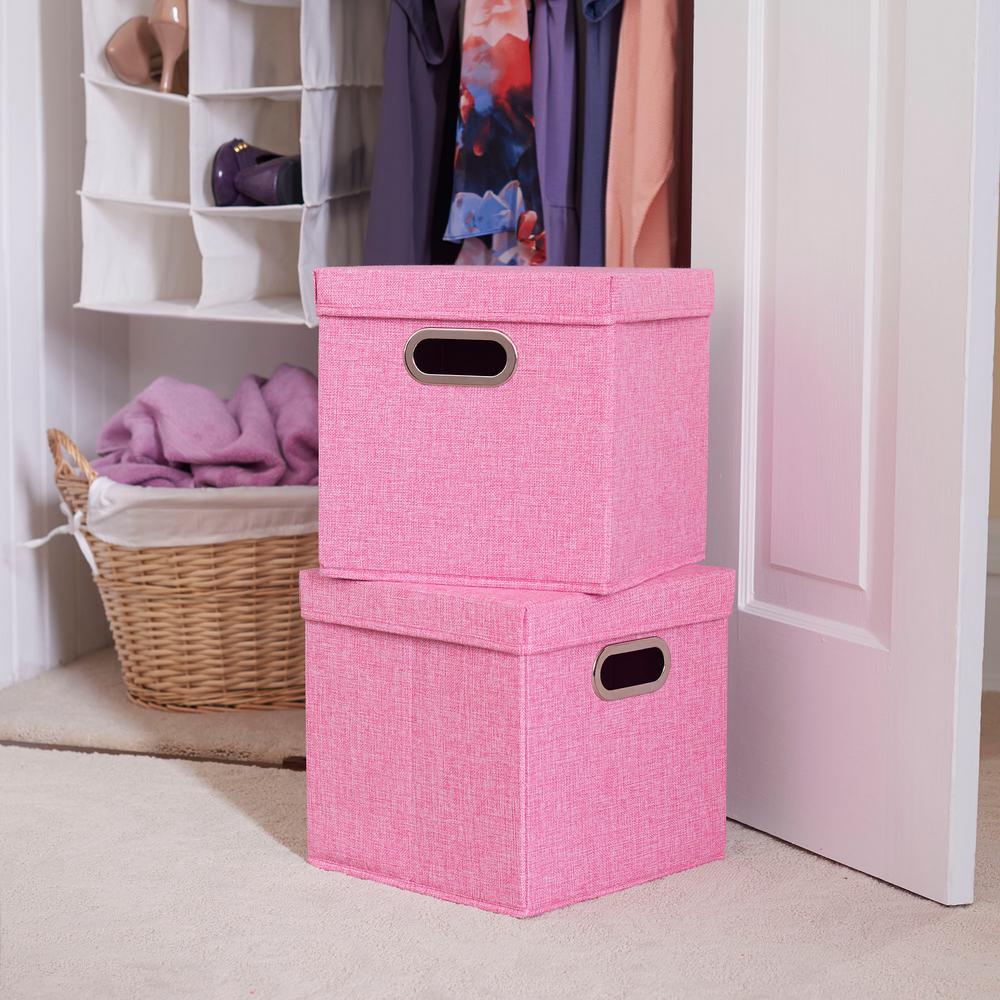 Pink Fabric Bins Baskets Cube Storage Accessories The Heather Linen Bin Set 2 Pack