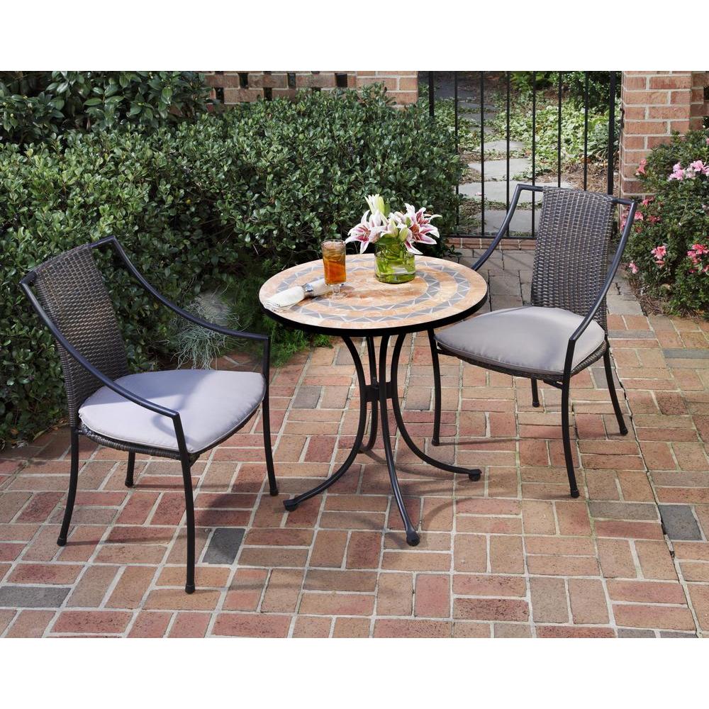 2 3 Person 4 Up Wicker Patio Furniture Bistro Table Terra Cotta 3 Piece Tile Top Patio Bistro Set With Taupe Cushions