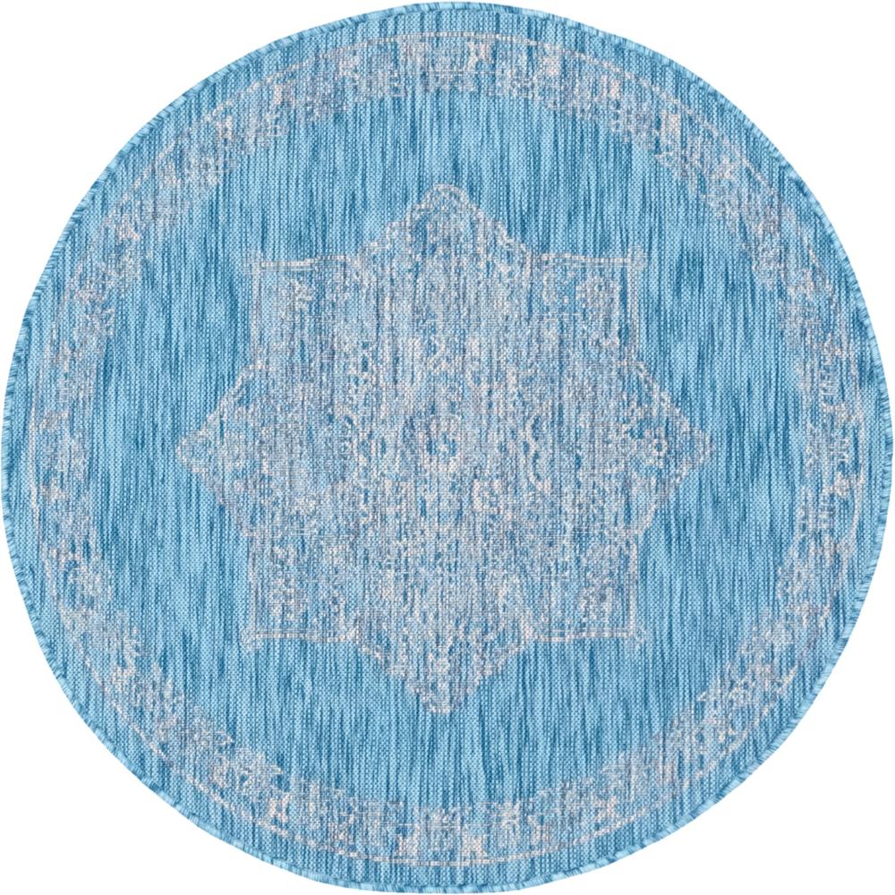 Unique Loom Aqua Blue Antique Outdoor 4 ft. Round Area Rug3145159 The Home Depot