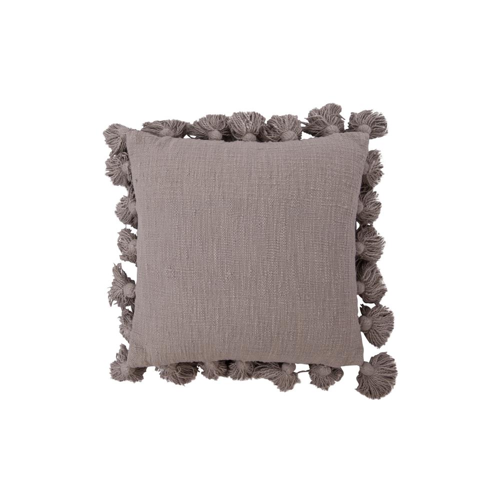Grey Square Cotton Throw Pillow with Tassels