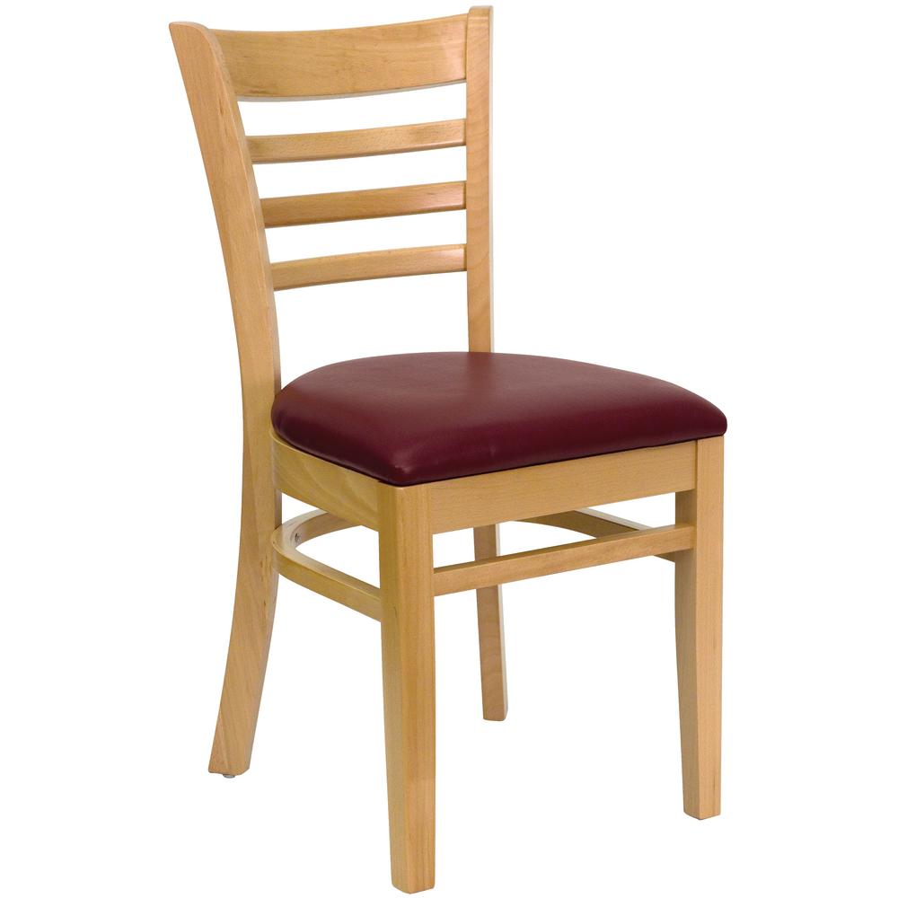 Flash Furniture Hercules Series Natural Wood Ladder Back Wooden Restaurant Chair With Burgundy Vinyl Seat Xudgw5ladnatbuv The Home Depot