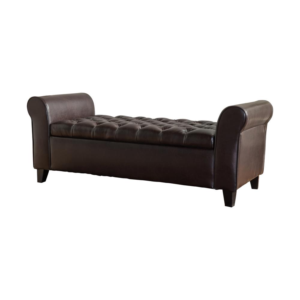Noble House Keiko Tufted Brown Leather Armed Storage Bench was $196.28 now $131.66 (33.0% off)
