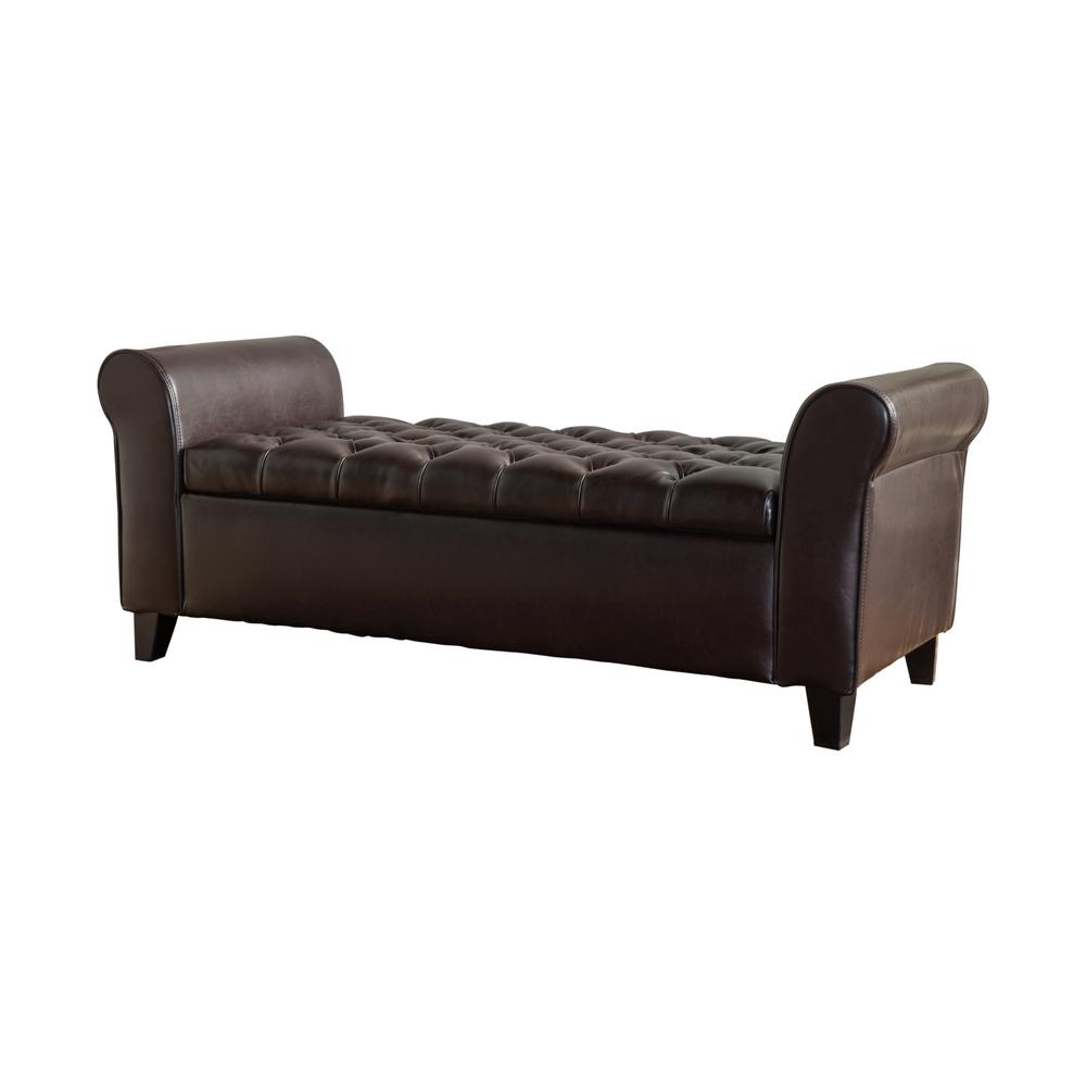 Bedroom Benches Furniture The Keiko Tufted Brown Leather Armed Storage Bench