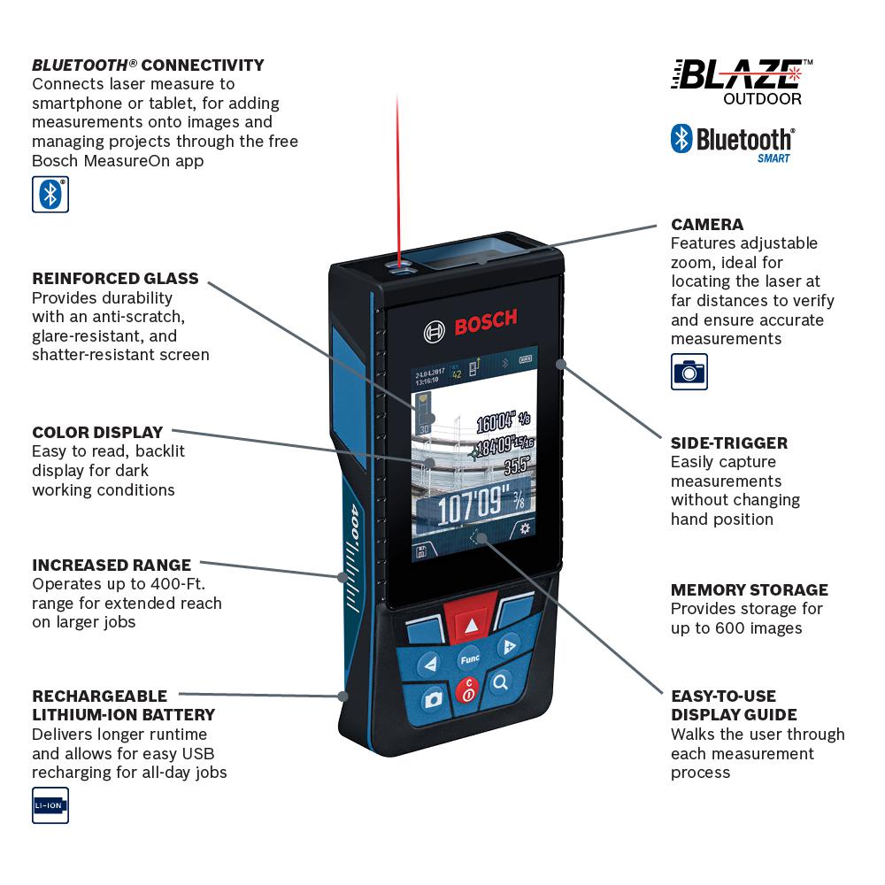 Bosch Blaze 400 Ft Outdoor Laser Measure With Bluetooth And