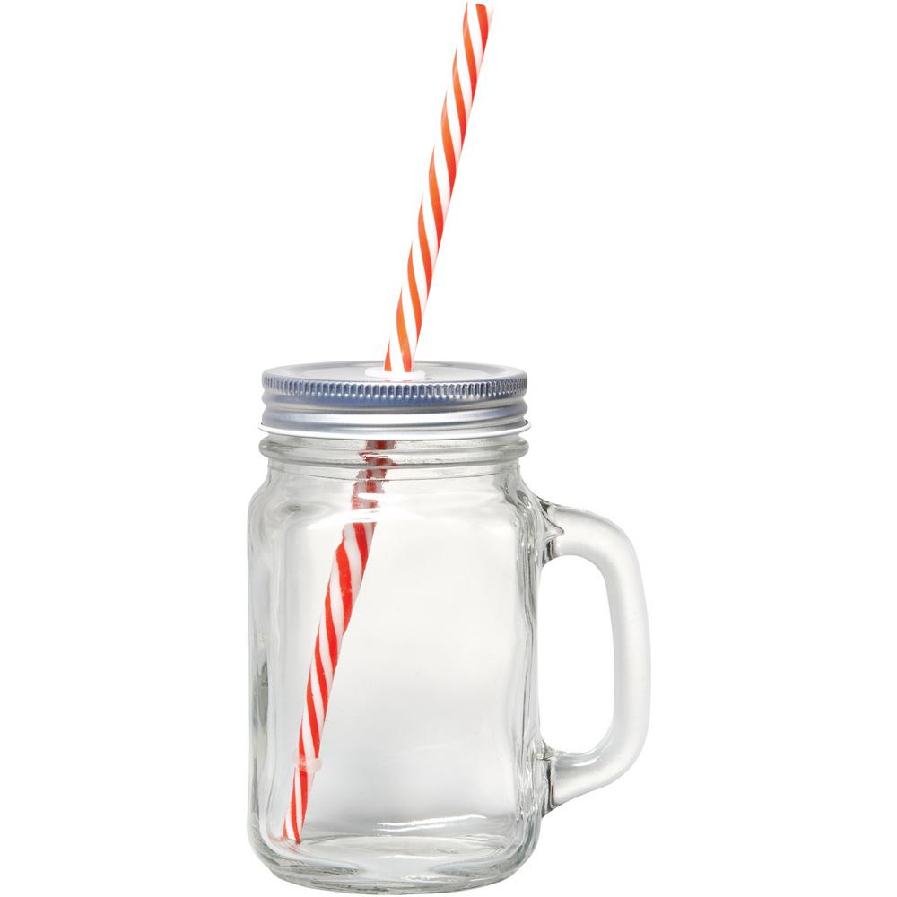 Box of 4 Mason Jar Drinking Glasses with Lids and reusable Straws