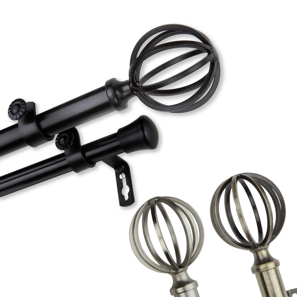 66 in. to 120 in. 13/16 in Leoni Double Adjustable Curtain Rod Black