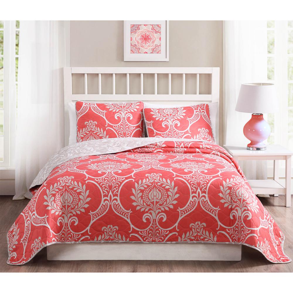 Pomeroy 3Piece Coral Reversible King Quilt SetYMZ007003 The Home Depot