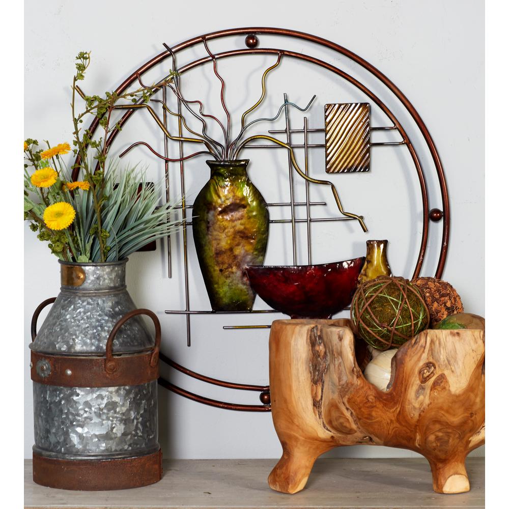 Litton Lane Iron Multicolor Circular Framed Still Life Metal Work 97997