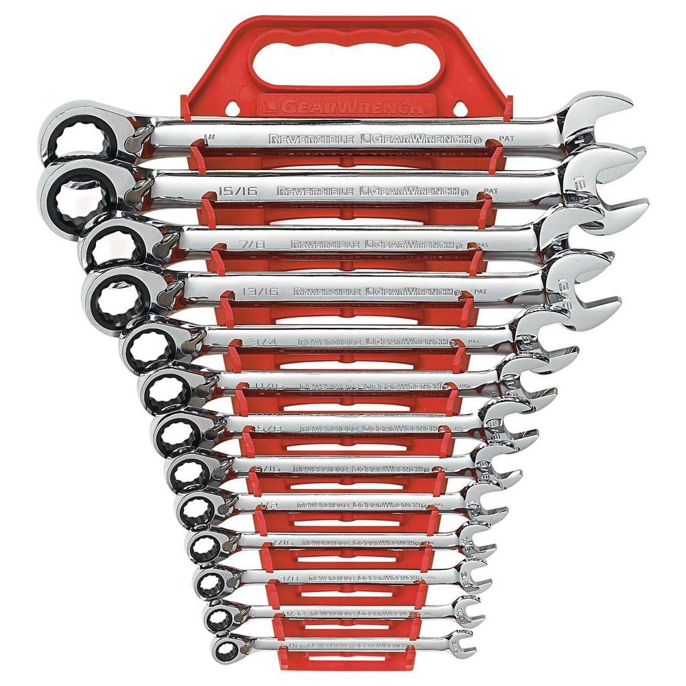 Combination Ratcheting Wrench Set Surface Drive Box-End SAE Hand Tool 13-Piece