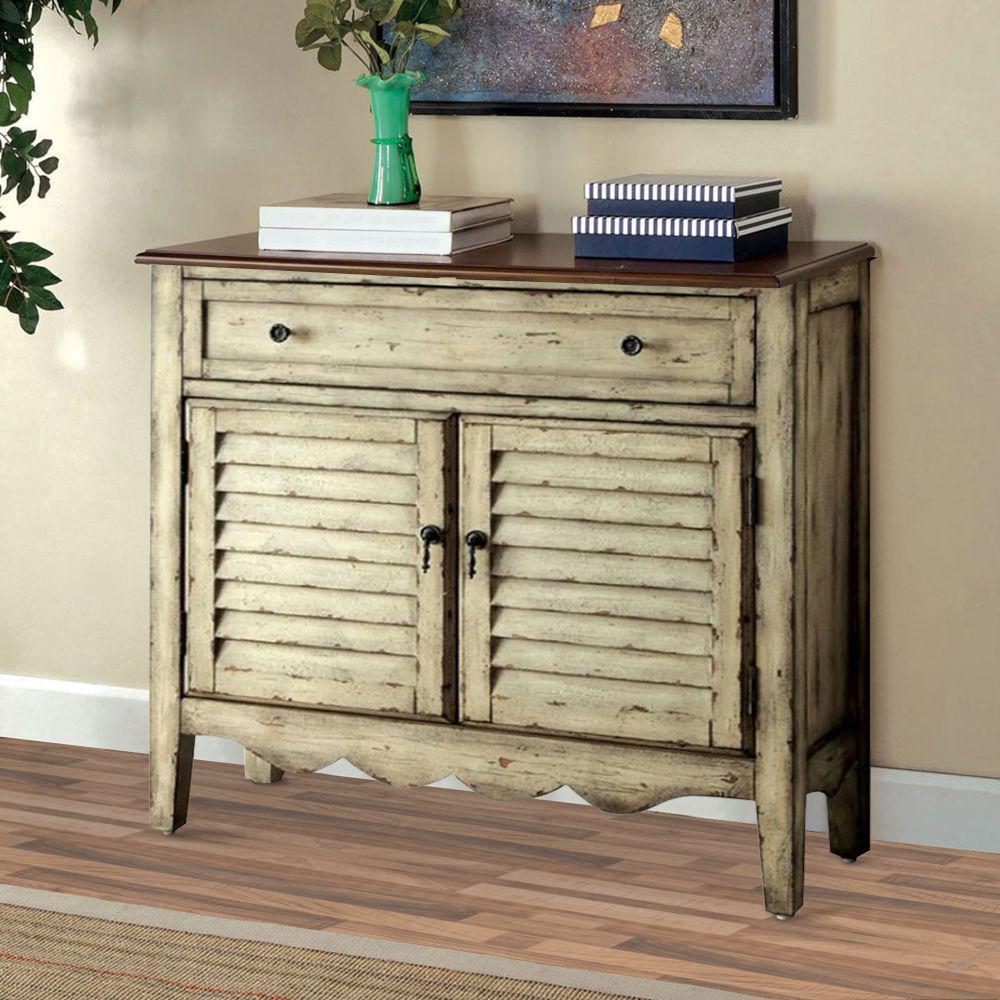 Benjara Hazen Country Style Antique White And Brown Cabinet 12 In Hazen Country Style Antique White