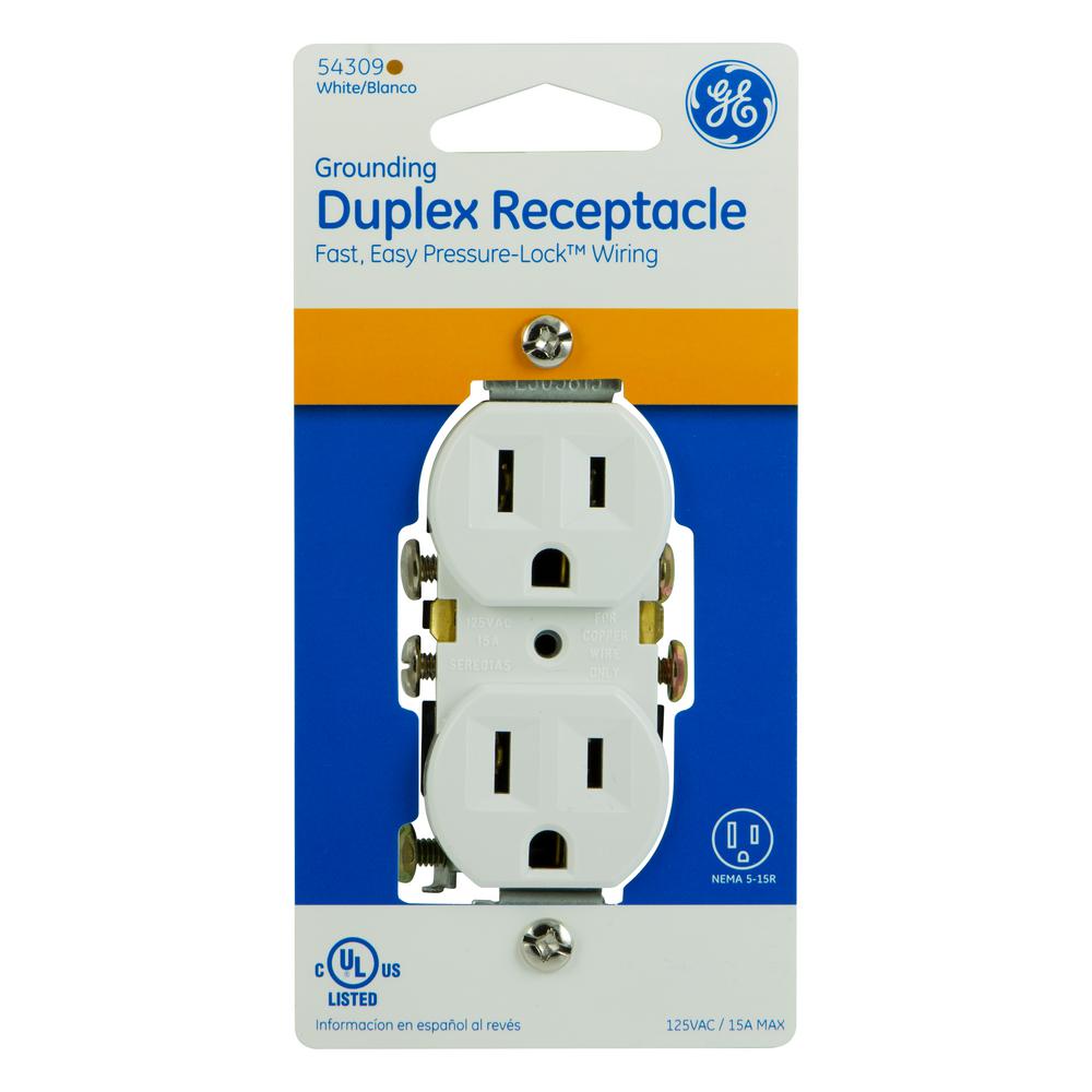 GE Grounding Duplex Receptacle Outlet with Fast Easy Pressure-Lock Wiring 20 Pack 54309 15A 125VAC UL Listed
