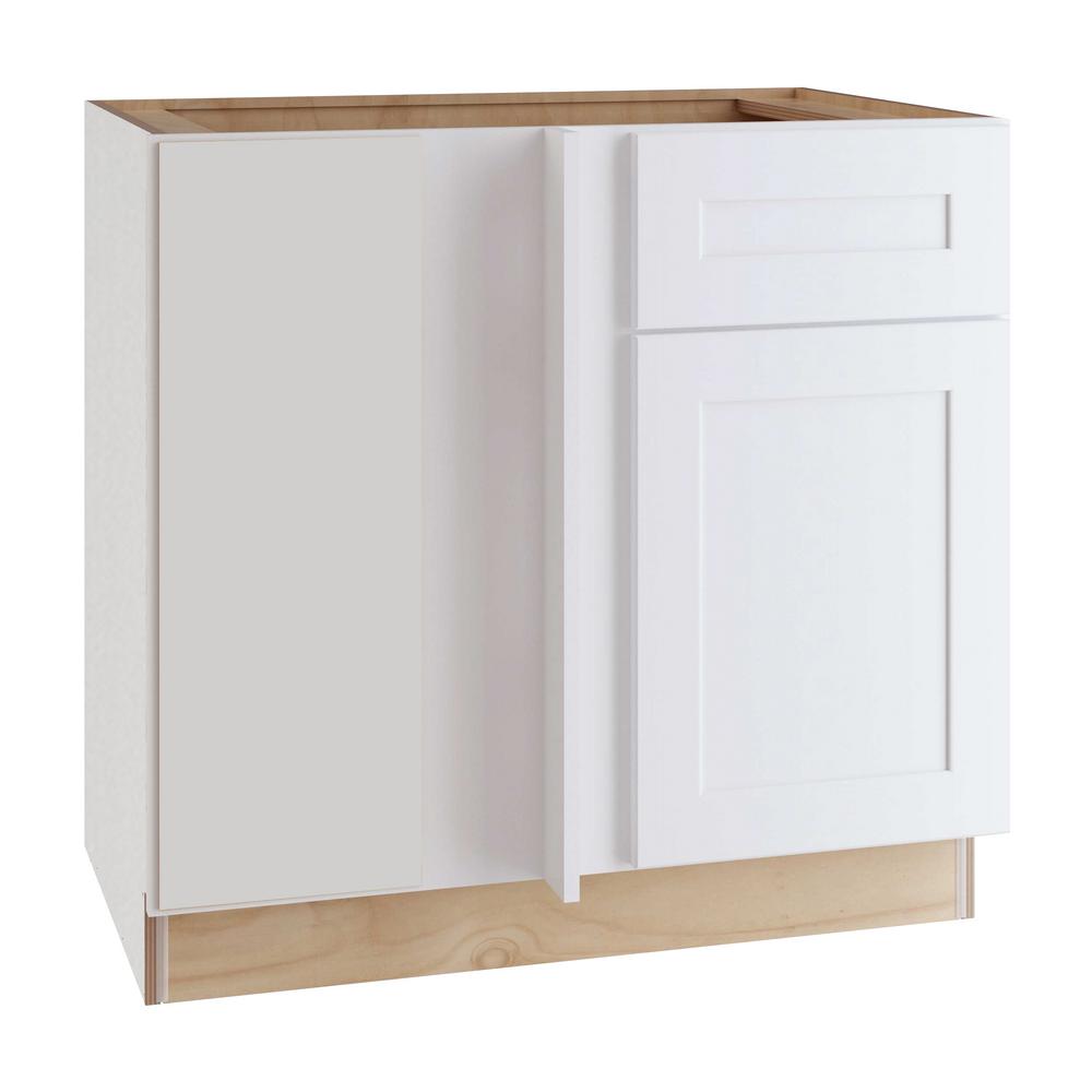 Home Decorators Collection Newport Assembled 42x34 5x24 In Plywood Shaker Blind Corner Base Kitchen Cabinet Lt Soft Close In Painted Pacific White Bbcu42l Npw The Home Depot