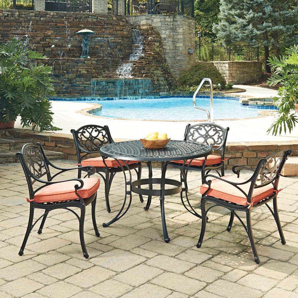 Homestyles Biscayne Black 5 Piece Cast Aluminum Outdoor Dining Set With C Cushions 5554 308c The Home Depot Cast Aluminum Outdoor Dining
