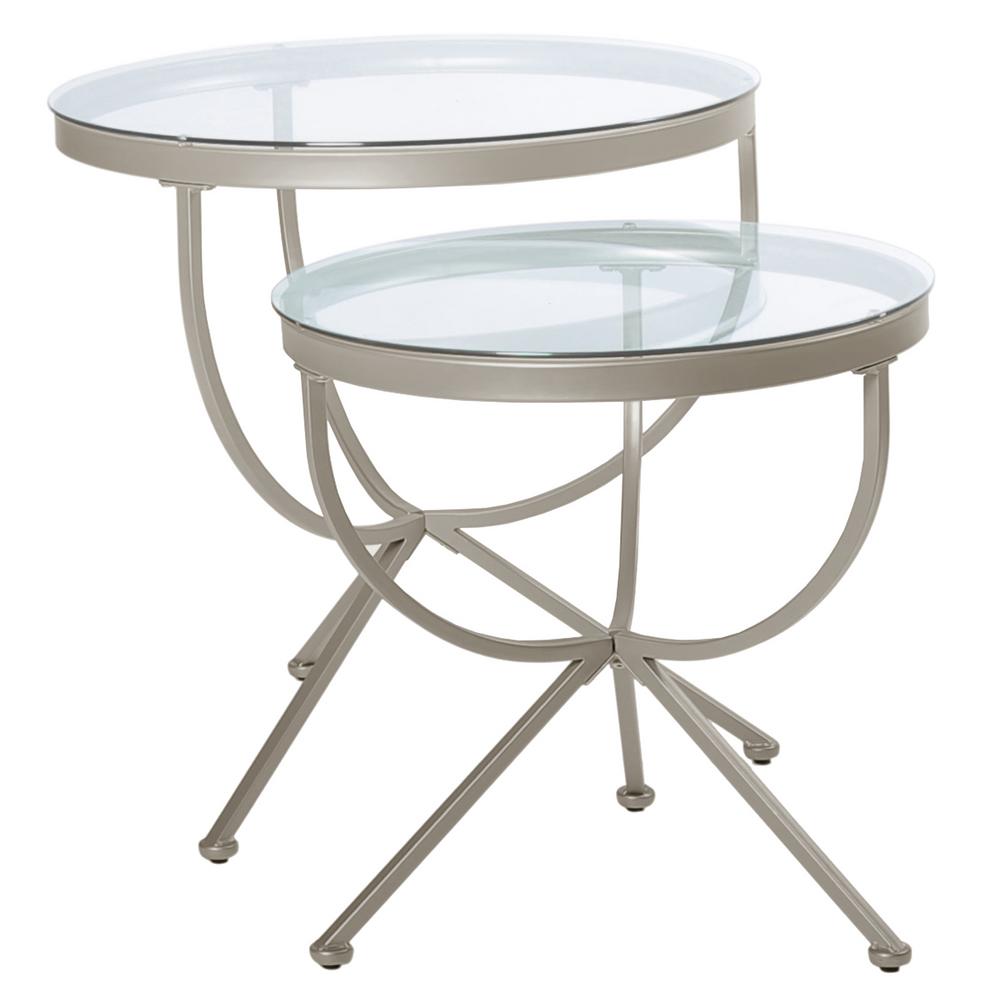 Festnight Tempered Glass Nesting Tables Set of 2 for Home Office Clear 