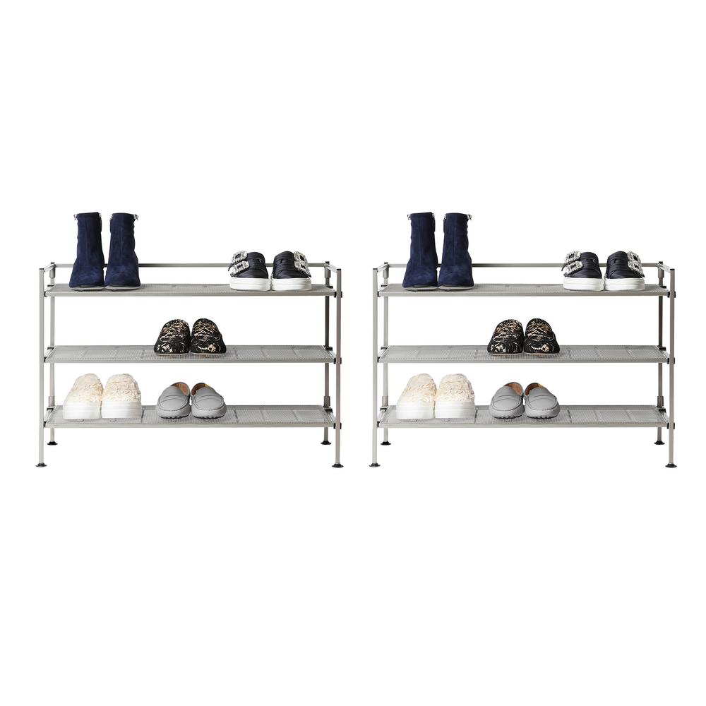 Seville Classics 38 2 In H X 26 5 In W 18 Pair Satin Pewter Iron Mesh Stackable Shoe Rack 2 Pack Webk257 The Home Depot