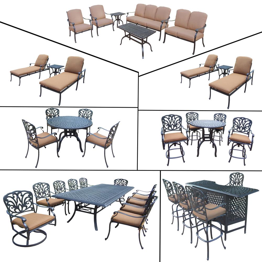 Oakland Hampton Aluminum 38 Piece Outdoor Dining Set With Sunbrella Brown Cushions