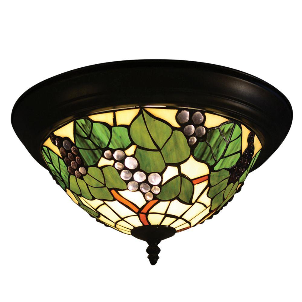 Dale Tiffany Grape 2 Light Tiffany Bronze Semi Flush Mount Th14257