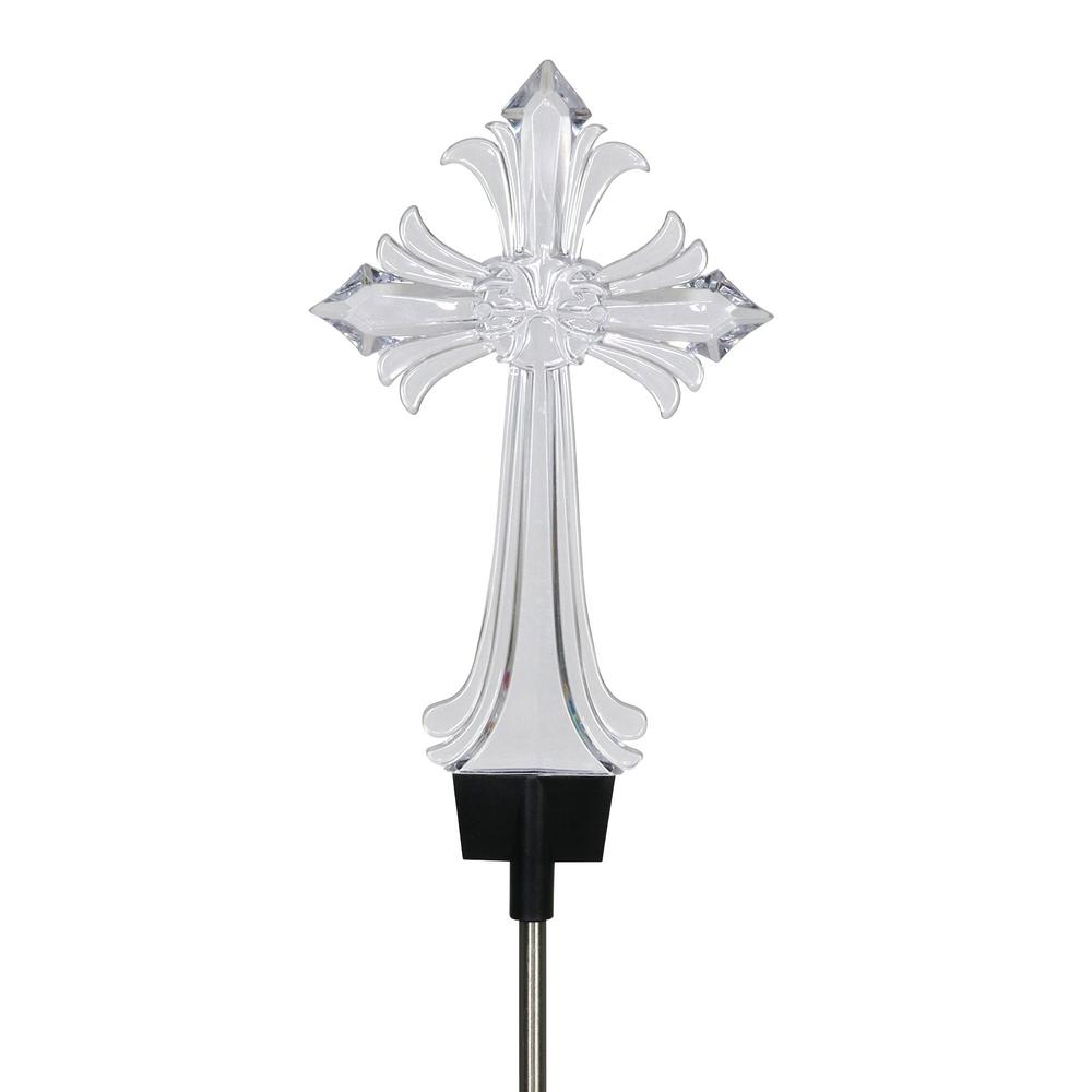 Exhart Solar Cross 3.22 ft. White Plastic Garden Stake17974RS The