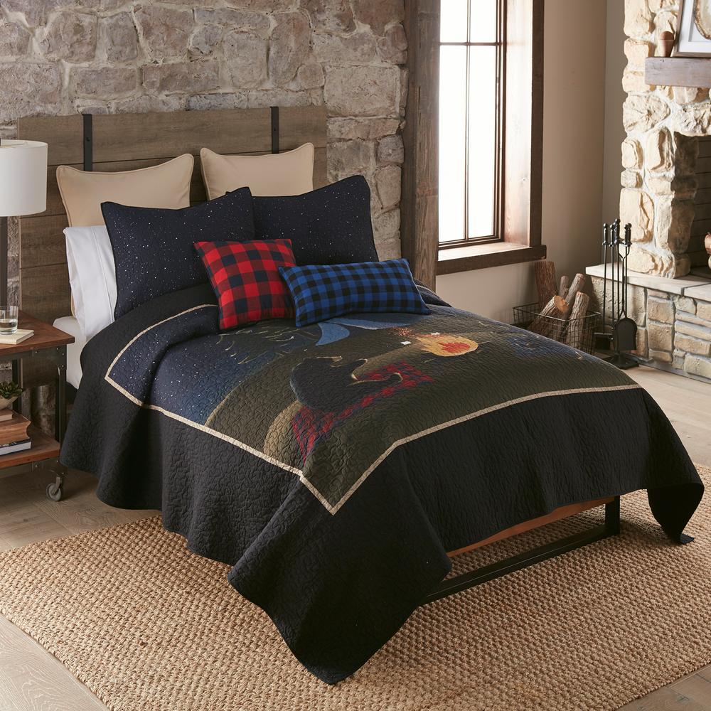 DONNA SHARP Bear Campfire 2Piece Black Cotton Twin Quilt Set60344