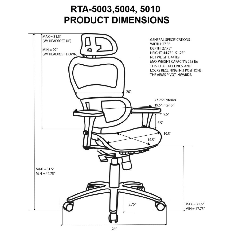 Techni Mobili Green High Back Mesh Office Executive Chair