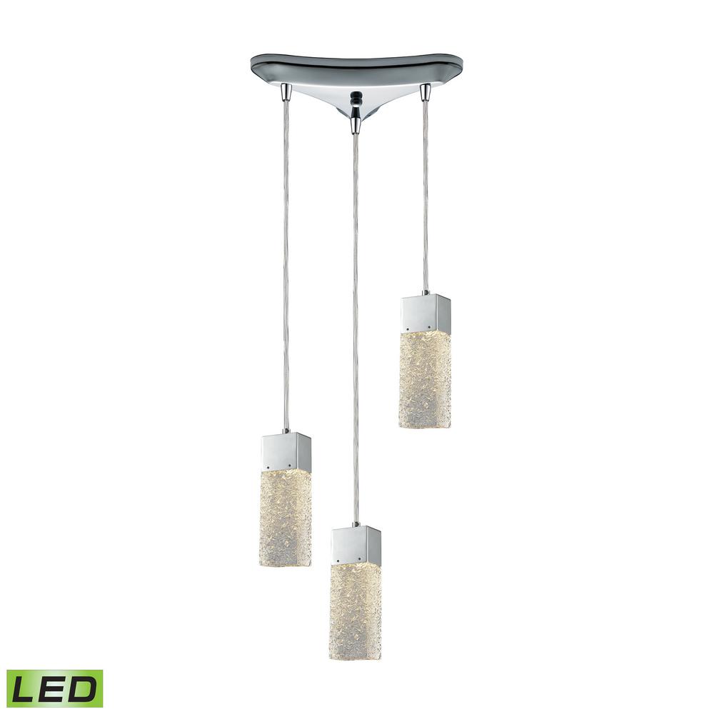 Titan Lighting Cubic Ice 3 Light Led Triangle Pan Polished Chrome Cubic Ice 3 Light Led Triangle Pan Polished Chrome With Solid Textured Glass Pendant