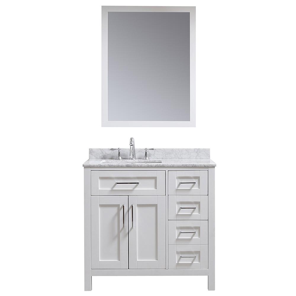 Ove Decors Tahoe 36 In W X 21 D Vanity White With Carrara Marble Top Basin And Mirror