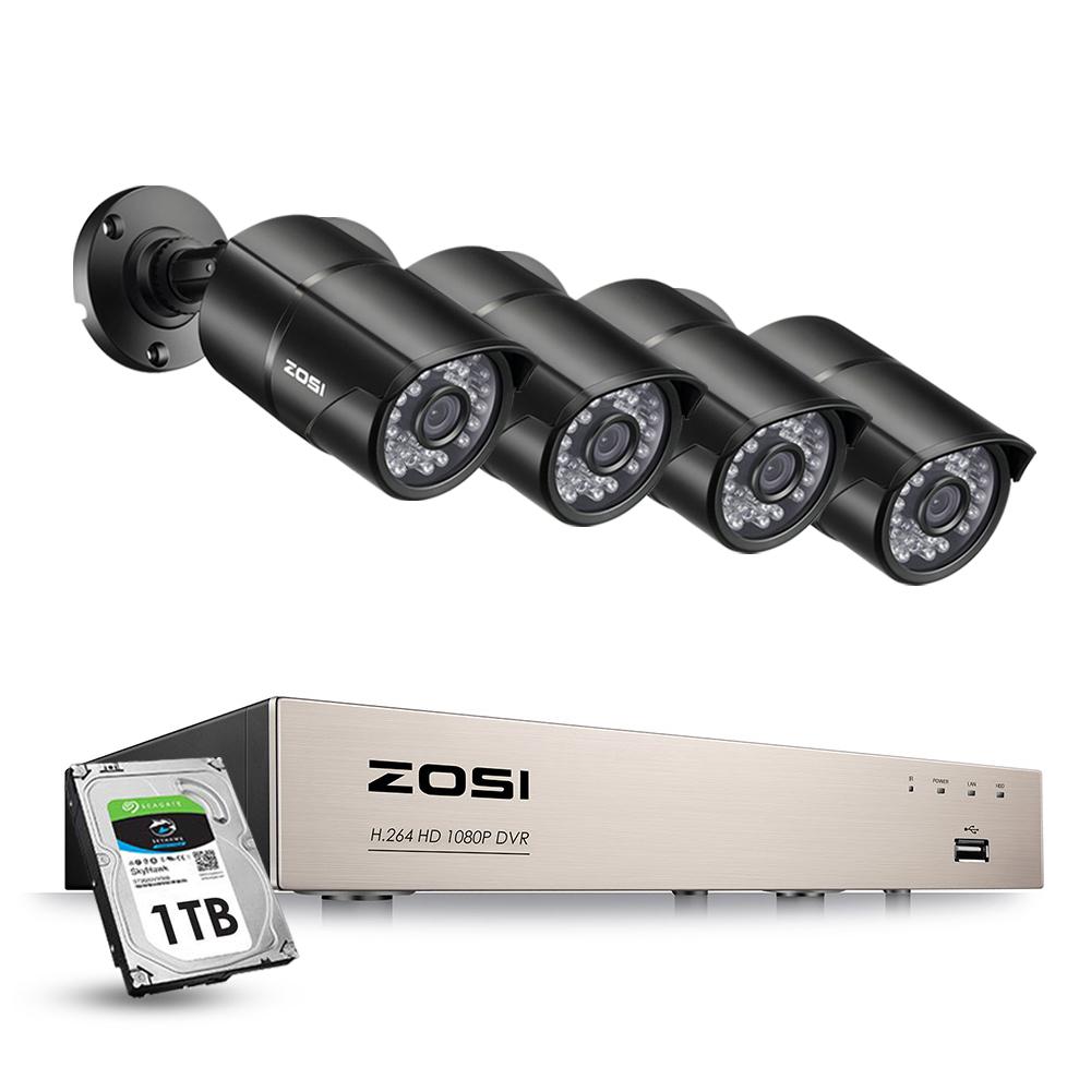 ZOSI 8-Channel 1080p 1TB Hard Drive DVR Security Camera System with 4 ...