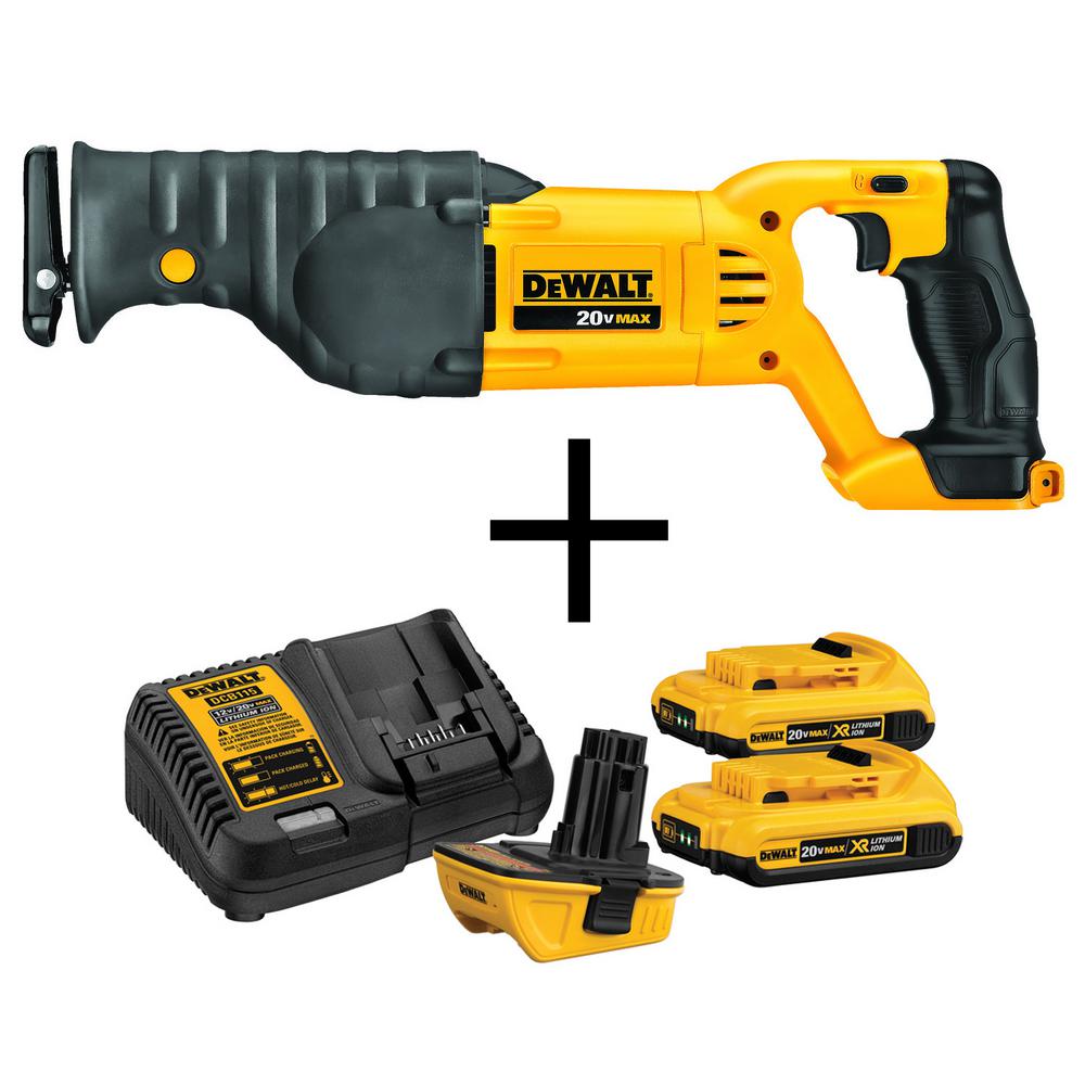 DEWALT 20V MAX Cordless Reciprocating Saw and 18V to 20V MAX Lithium-Ion Battery Adapter Kit (2 Pack)