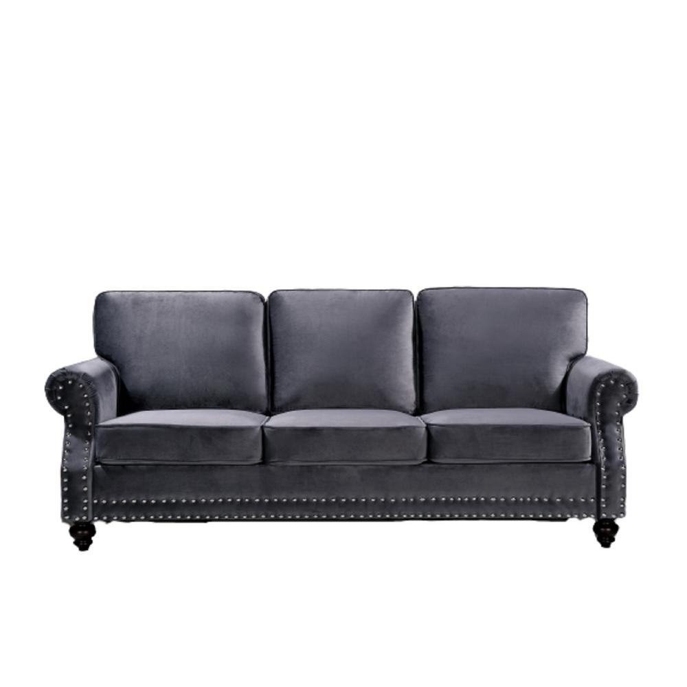 US Pride Furniture Ramos Gray Nailhead Velvet SofaS5672S The Home Depot