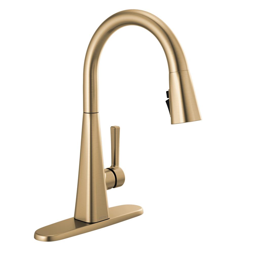 Delta Lenta Single-Handle Pull-Down Sprayer Kitchen Faucet with ShieldSpray Technology in Champagne Bronze