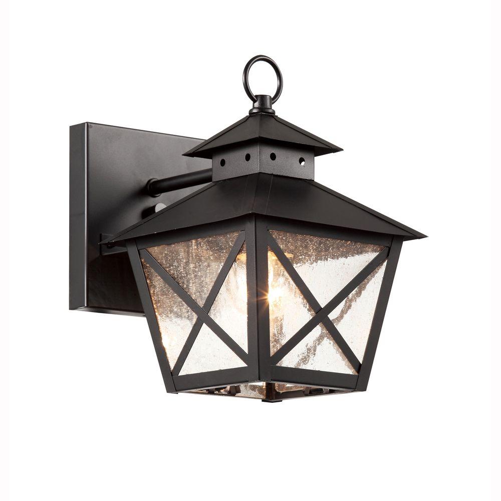 Bel Air Lighting Farmhouse 1 Light Outdoor Black Wall Lantern With Bel Air Lighting Farmhouse 1 Light Outdoor Black Wall Lantern With Seeded Glass 40170 Bk The Home Depot