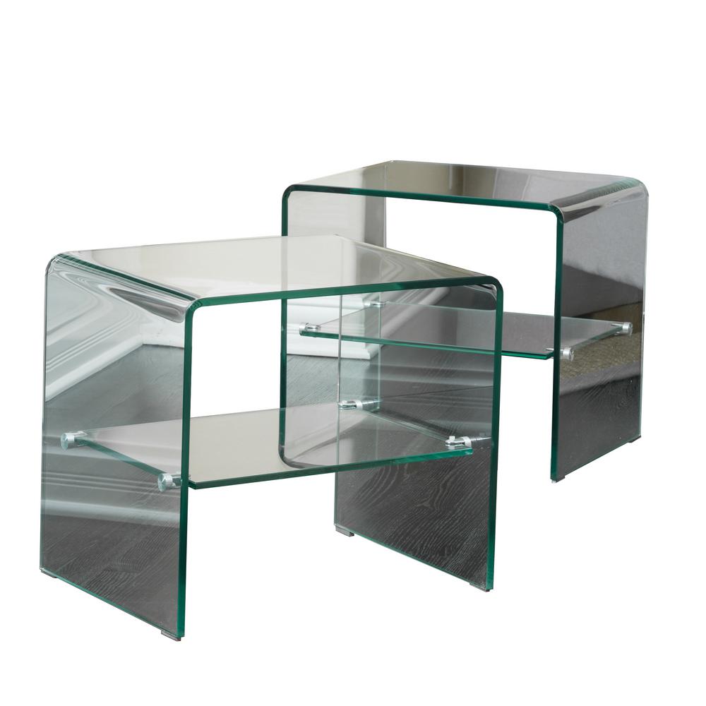 Clear Tempered Glass End Tables Set Of 2