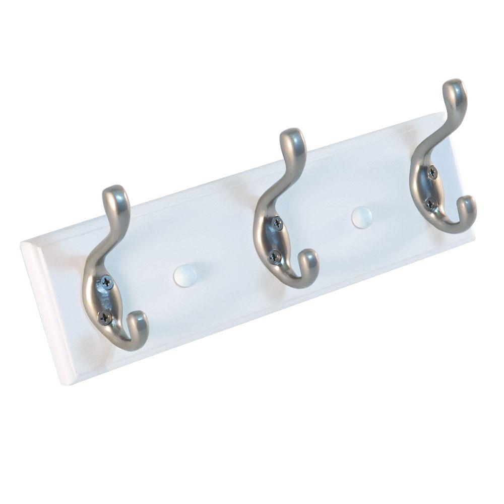 Richelieu Hardware 10 in. Nystrom Hook Rack White Board with 3 Aluminum ...