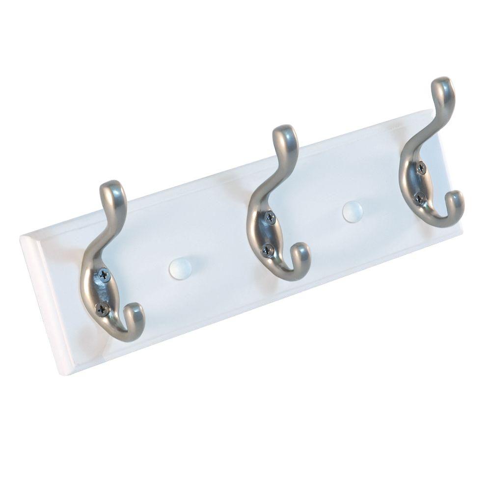 Richelieu Hardware 10 in. Nystrom Hook Rack White Board with 3 Aluminum Double Hooks36709 The
