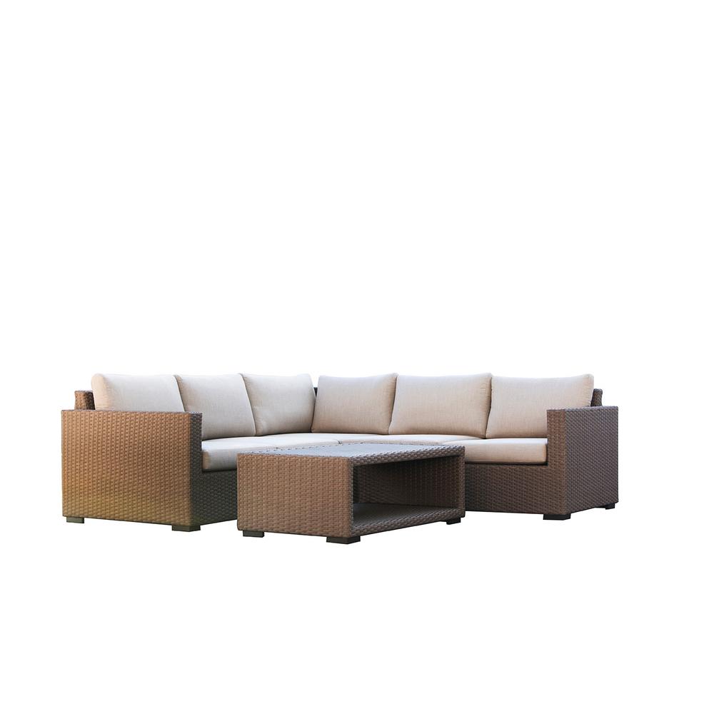 Wicker Patio Furniture Pillows Included Plus Outdoor Palmetto 4 Piece Wicker Outdoor Patio Sectional Seating Set With Beige Cushions