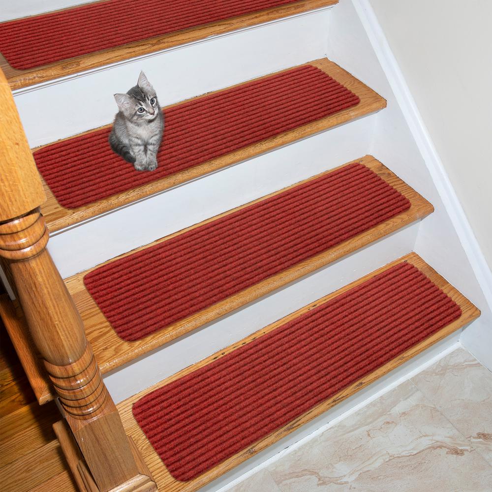 Ottomanson Scrape Rib Collection Red 8 in. x 30 in. Black Latex Back