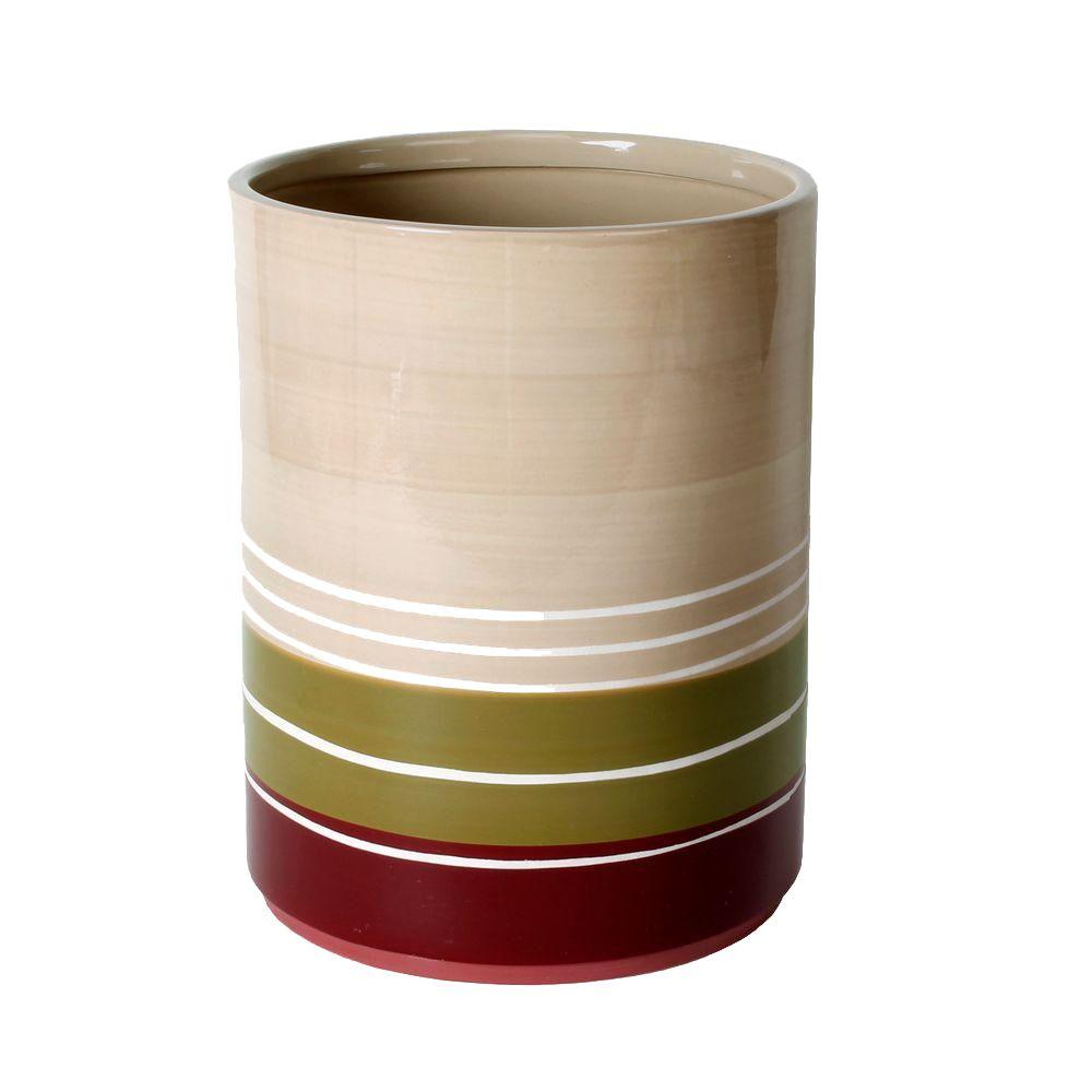 Saturday Knight Madison Stripe Ceramic Wastebasket in Red
