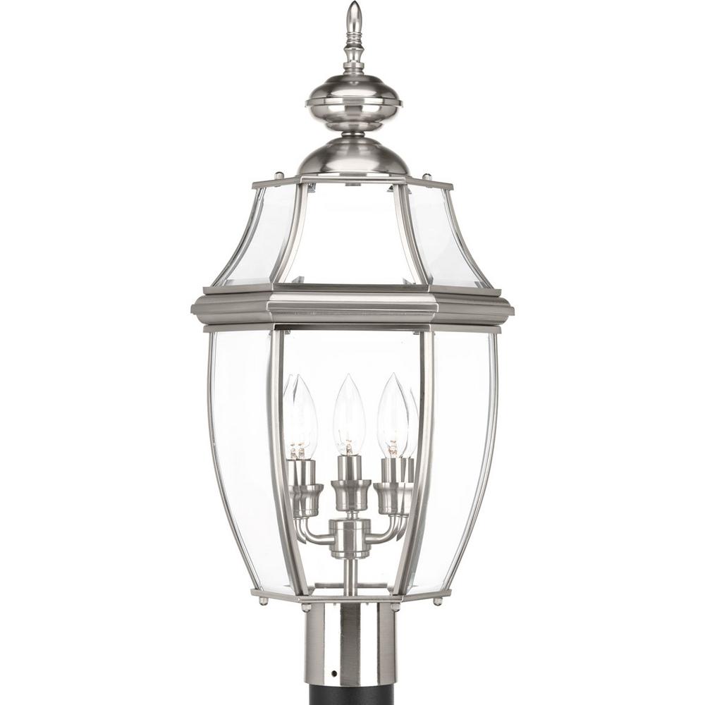Glomar 3 Light Outdoor Textured Black Post Lantern Hd 899 The Home New Haven Collection 3 Light Outdoor Brushed Nickel Post Lantern