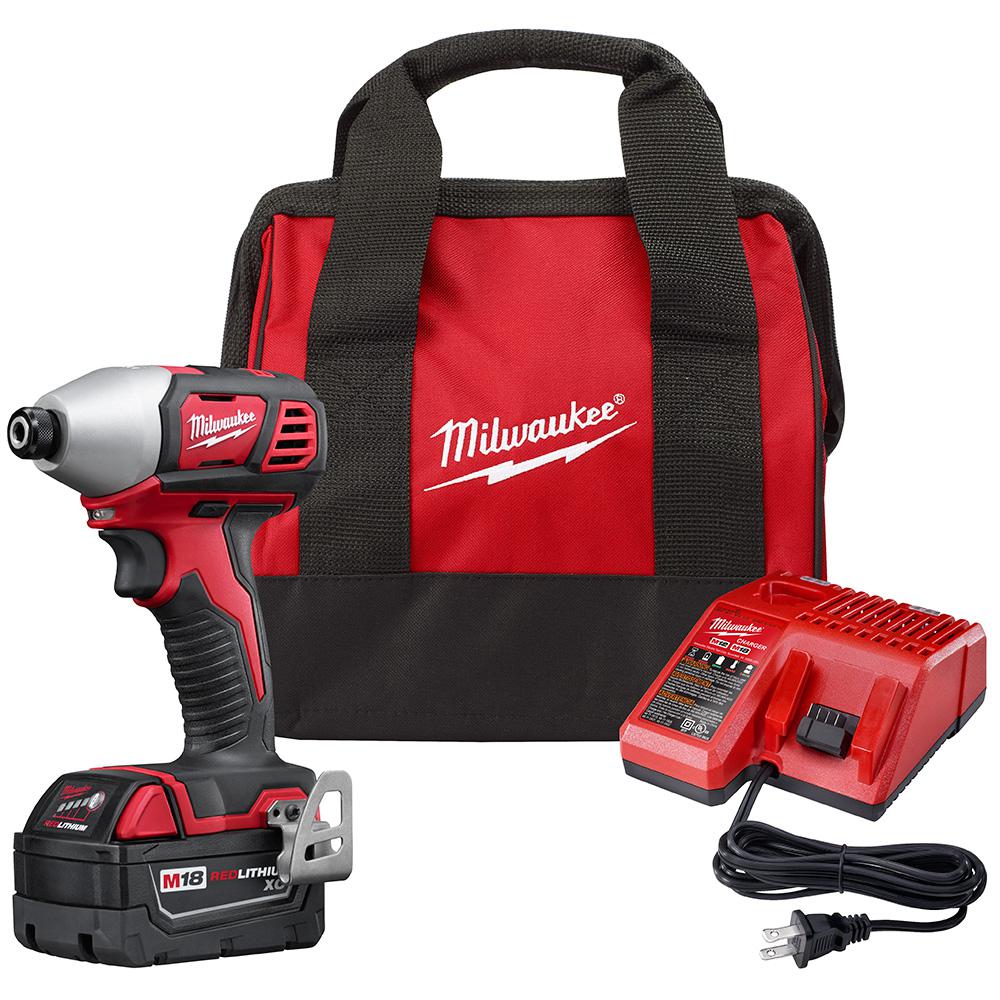 Milwaukee M18 18-Volt Lithium-Ion Cordless 1/4 in. Hex Impact Driver Kit with One 3.0Ah Battery, Charger and Bag