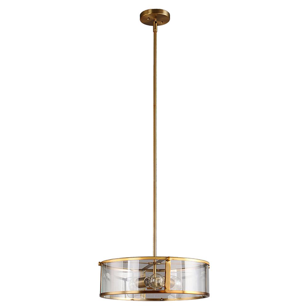 Dsi Brooklyn Collection 3 Light Antique Brass Pendant With Clear Glass Shade