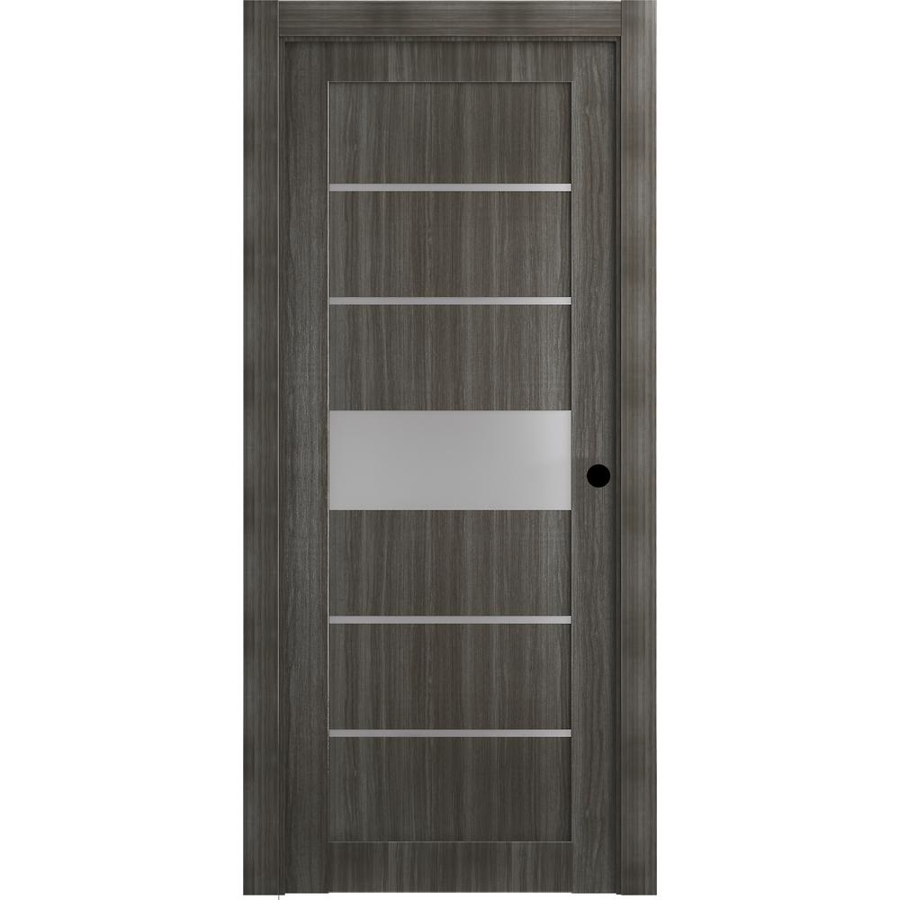 36 In X 80 In Siah Gray Oak Left Hand Solid Core Composite 5 Lite Frosted Glass Single Prehung Interior Door