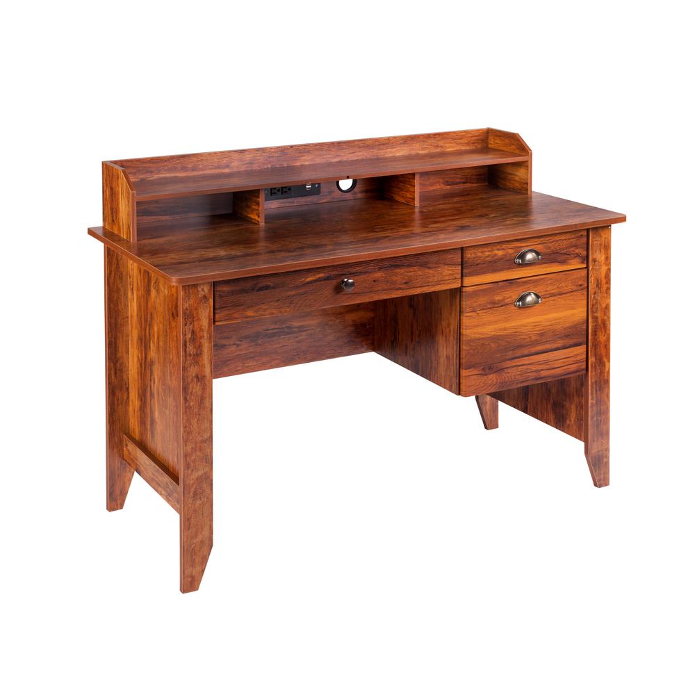 Onespace Eleanor Golden Cherry Executive Desk With Hutch Usb And